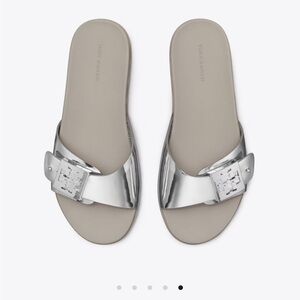 Tory Burch Metallic Gray Slide Sandals
